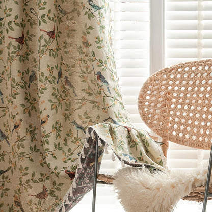 Farmhouse Bird Jacquard Curtain Panels with Tassel 78 Inches Botanical Pattern Light Reducing Thermal Insulated Rod Pocket Curtains/Panels/Drapes for Living Room (Yellow,59"x78")
