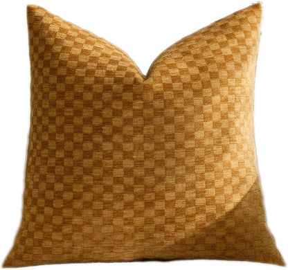 Croker Horse 18x18'' inches Chenille Plaid Throw Pillow Cover – Yellow Textured 3D Geometric Grid Checkered Plaid Pattern, Soft Modern Farmhouse Boho Cushion Case for Sofa Couch Bedroom Living Room