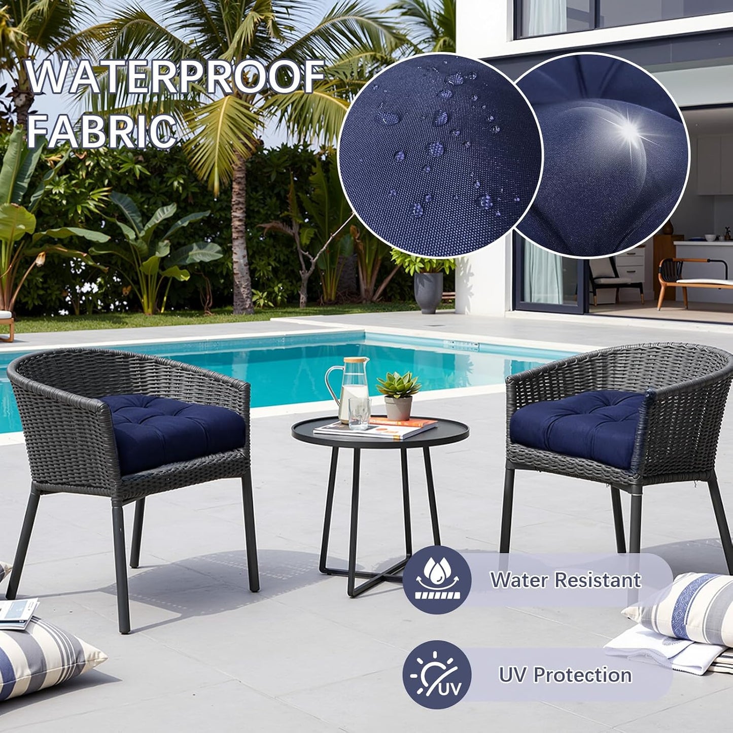 Gnostik 2 Pcs Outdoor Seat Cushions, Yellow Waterproof U Shaped Outdoor Chair Cushions Patio Chair Seat Pads for Porch, Garden Furniture, 18.6"X18.6"