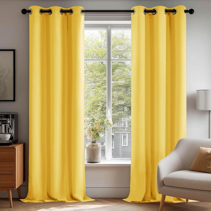 Deconovo Blackout Curtains for Bedroom, Thermal Insulated Room Darkening Grommet Window Drapes, Mellow Yellow, 42W x 84L Inch, Pack of 2 for Living Room & Nursery Privacy Panels