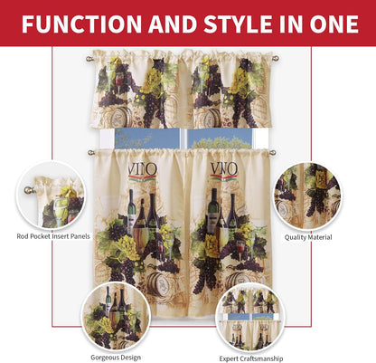 Sapphire Home Kitchen Curtain Linen 3 Piece Set - 2 Tiers + 1 Tailored Valance, Sunflower Design Linen Stylish Window Curtains for Your Kitchen Décor, KC Sunflower White Green Yellow