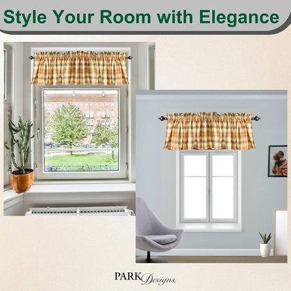 Park Designs Farmhouse Kitchen Valances for Windows - Lemon Pepper | Fall Decor Window Valance Curtains | Plaid Curtain Valances for Windows | Ideal for BOHO Living Rooms & Bathrooms | 72" x 14"