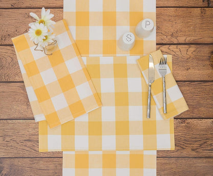 C&F Home Franklin Buffalo Check Gingham Plaid Woven Sunrise Yellow and White Cotton Machine Washable Table Runner 13" x 72" 13" x 72" Yellow