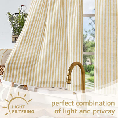 jinchan Striped Linen Kitchen Curtains 36 Inches Tier Curtains Farmhouse Modern Cafe Style Small Window Treatments Airy Light Filtering Rod Pocket for Living Room Bathroom 2 Panels Mustard Yellow