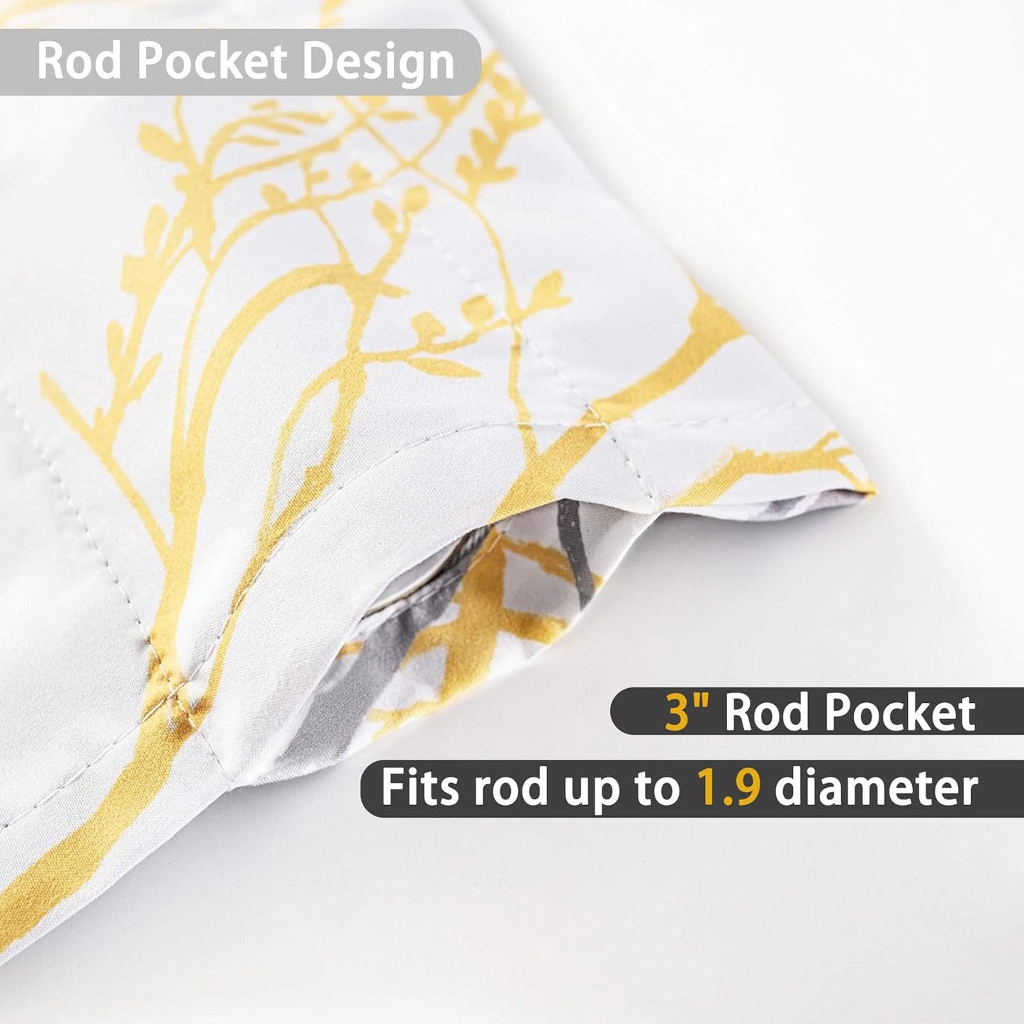 DriftAway Tree Branch Lined Valance Double Layer Blackout Thermal Insulated Abstract Ink Printing Window Curtain Valance Rod Pocket 52 Inch by 14 Inch Plus 2 Inch Header Yellow 1 Pack