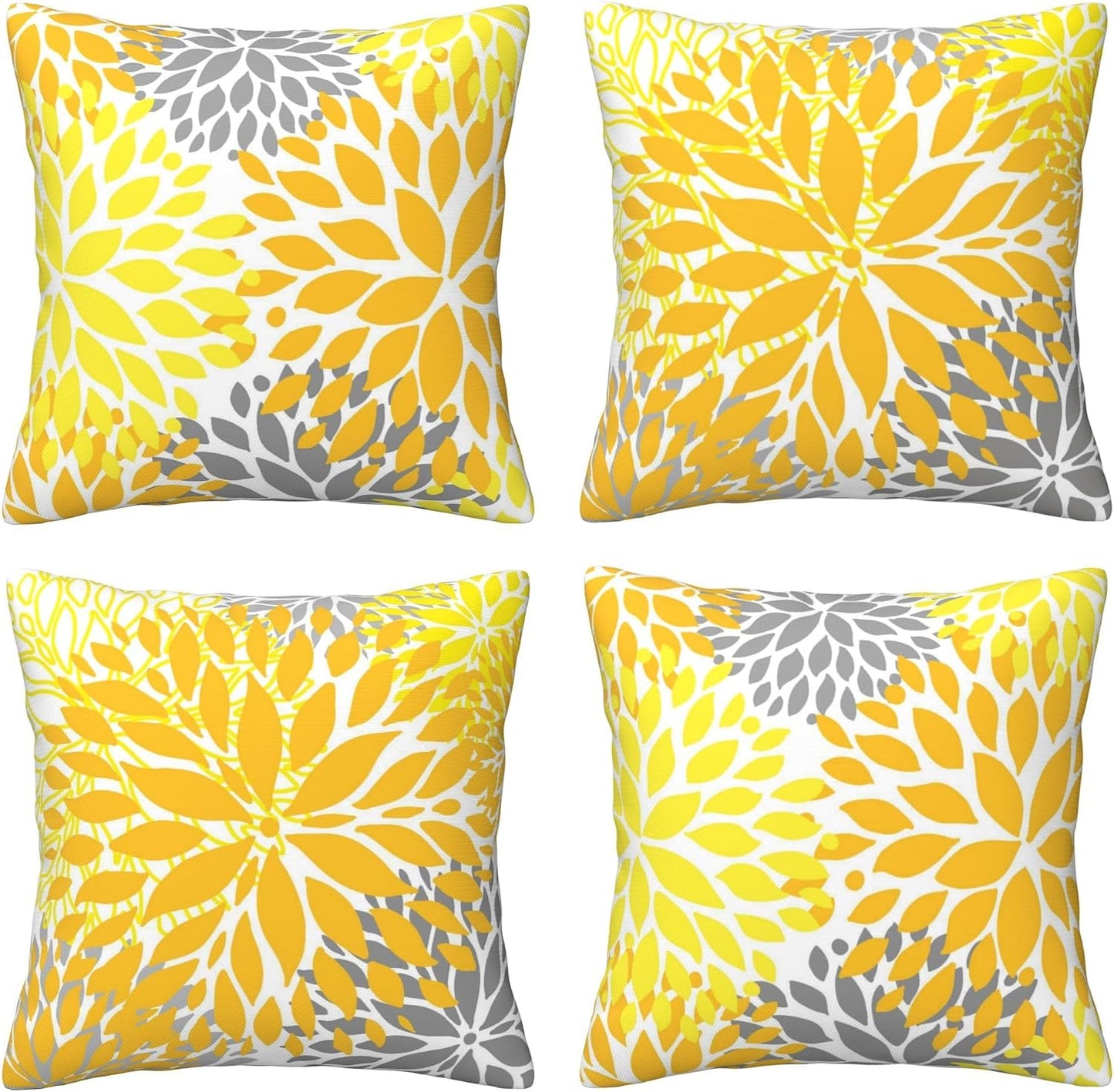 Yellow Pillow Covers 18x18 Inch Set of 4 Yellow Gray Dahlia Flower Throw Pillows Modern Geometric Floral Square Cushion Covers for Sofa Couch Bed Living Room Decorative Pillowcases