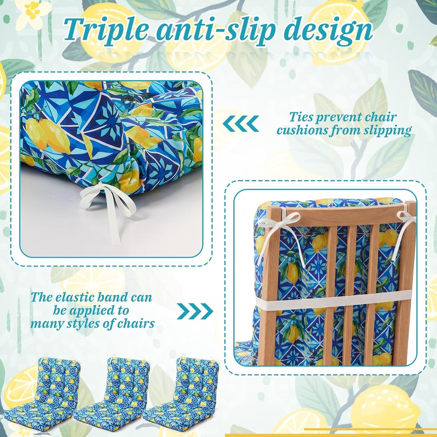 Hoteam 4 Set Outdoor Patio Chair Cushions 20 x 42 in Deep Seat Waterproof Patio Cushions Set for Furniture Replacement Removable Seat and Back (Mediterranean Lemon)