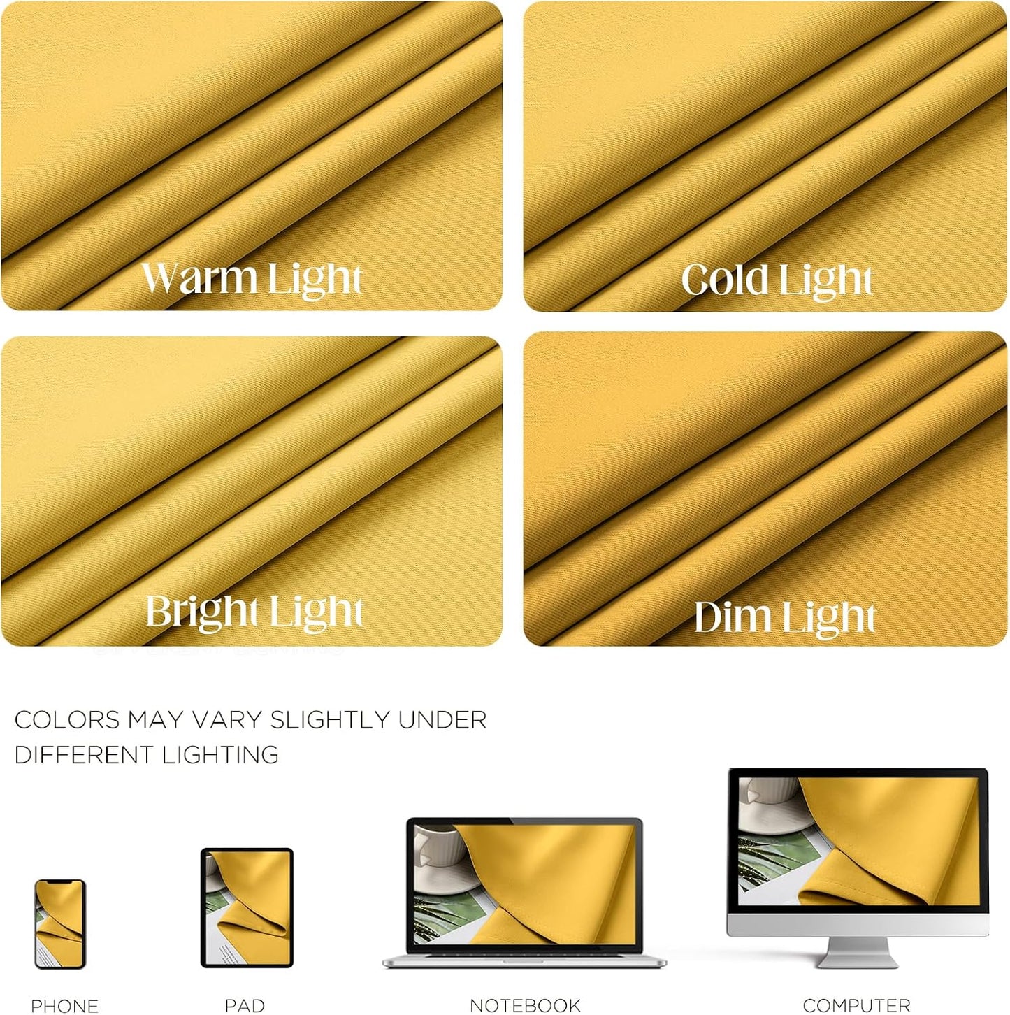 CUCRAF Blackout Curtains 63 inch Length 2 Panels Set, Room Darkening Drapes for Living Room Bedroom, Thermal Insulated Light Blocking Grommet Window Curtain (W52 x L63 Inch, Lemon Yellow)