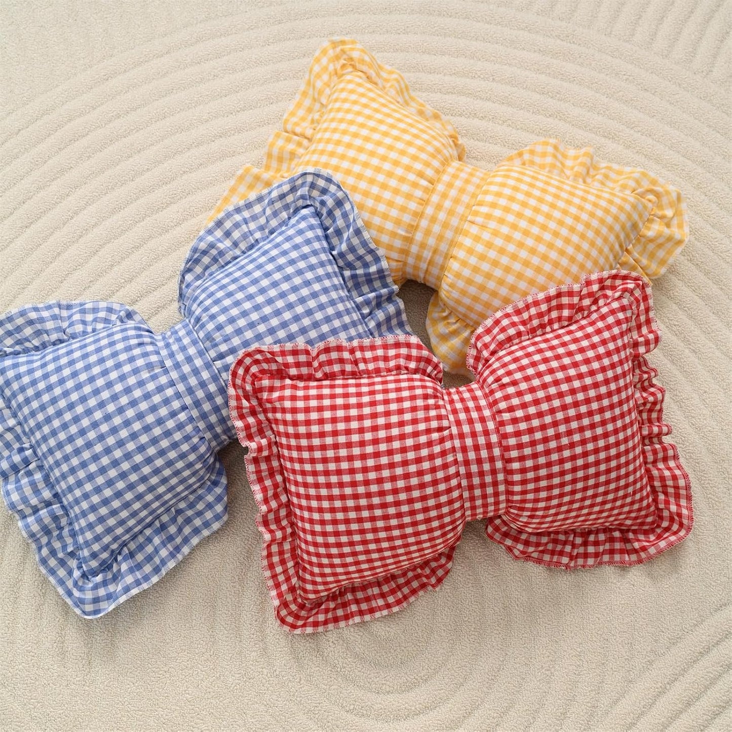 12" X 20" Yellow Checkered Bow Throw Pillow Bowknot Shaped Home Decorative Backrest Pillow Gingham Bowknot Cushion for Sofa Car Couch Bed Living Room Bedroom