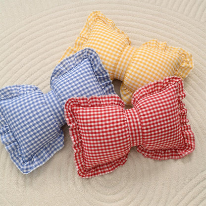12" X 20" Yellow Checkered Bow Throw Pillow Bowknot Shaped Home Decorative Backrest Pillow Gingham Bowknot Cushion for Sofa Car Couch Bed Living Room Bedroom