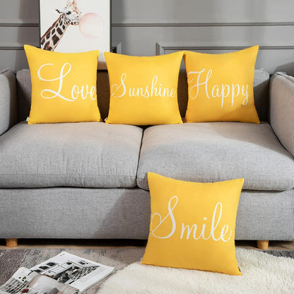 Britimes Yellow Set of 4 Throw Pillow Covers Furry Home Decor Pillow Cases Decorative 18X18 Inches Outdoor Cushion Couch Sofa Cojines Pillowcases Sunshine Happy Love Smile