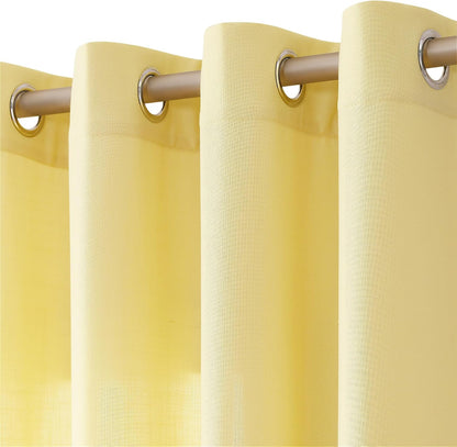 Jowels Yellow Linen Curtains 84 Inch Length 2 Panels for Living Room Bedroom, Light Filtering Sheer Curtains 84 Inches, Elegant Modern Grommet Semi Sheer Soft Privacy Drapes