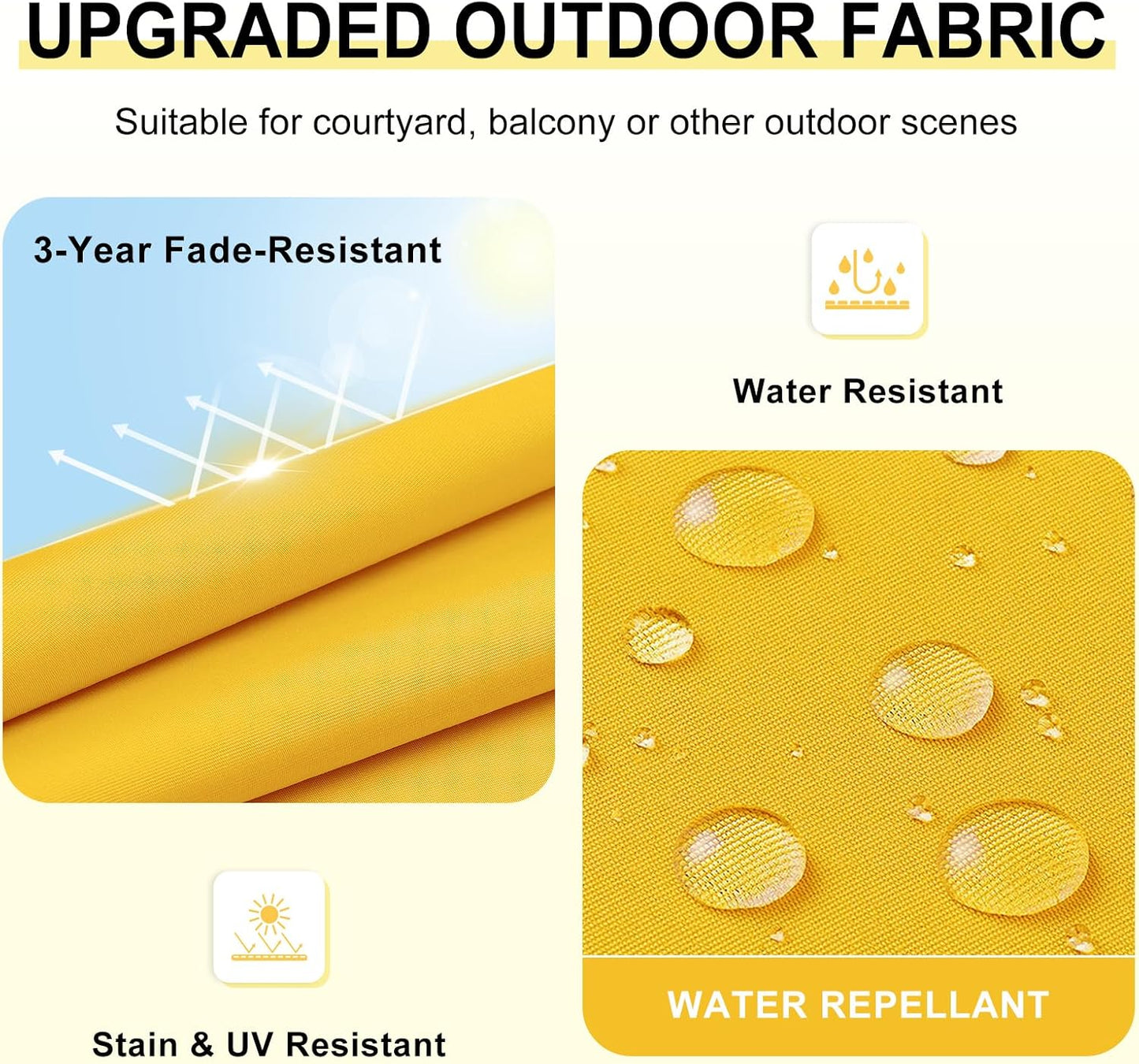 downluxe Outdoor Chair Cushions Set of 2 for Patio Furniture, Water-Resistant Patio Chair Cushions with Ties, High Density Foam Outdoor Seat Cushion, 17" X 16" X 2", Yellow
