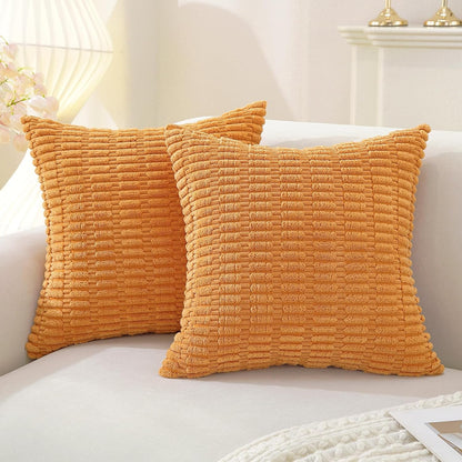 Set of 2 Corduroy Decorative Throw Pillow Covers 20x20 Inch, Boho Striped Pillow Covers Farmhouse Home Decor for Sofa Living Room Couch Bed,Orange Yellow