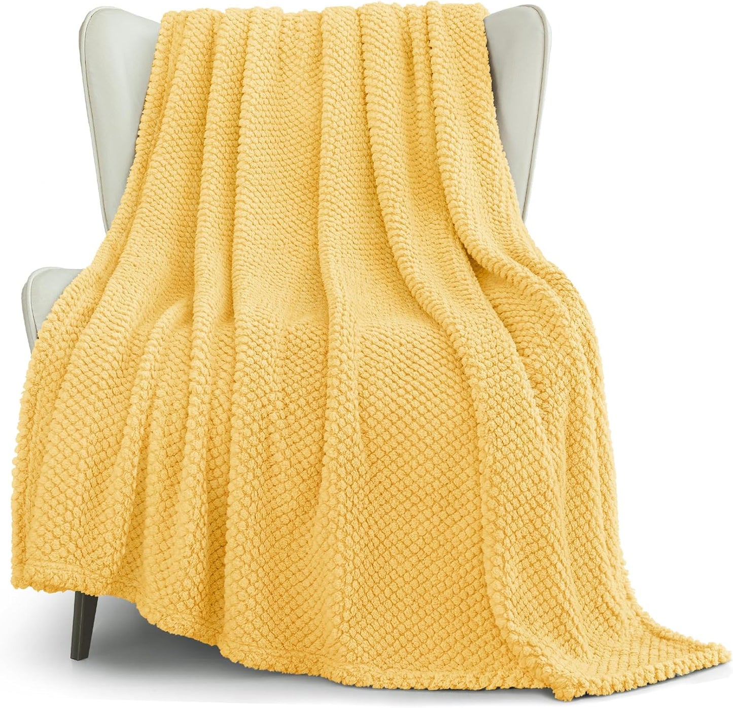 Whale Flotilla Extra Large Fuzzy Fleece Throw Blanket for Couch, 50x70 Inch Fluffy Soft Jacquard Blankets for All Season, Lightweight and Cozy, Yellow