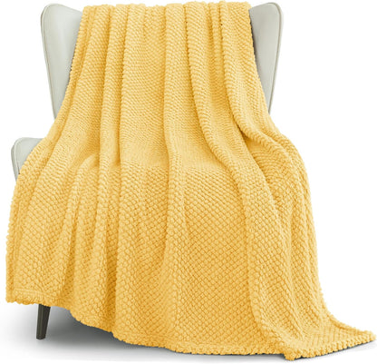 Whale Flotilla Extra Large Fuzzy Fleece Throw Blanket for Couch, 50x70 Inch Fluffy Soft Jacquard Blankets for All Season, Lightweight and Cozy, Yellow