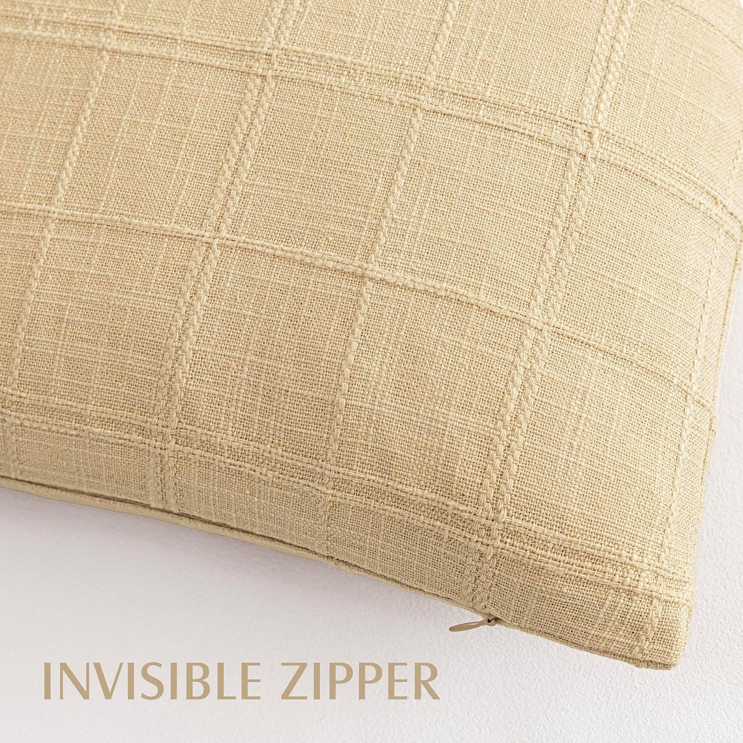 Foindtower Set of 1 Decorative Linen Check Throw Pillow Cover Neutral Farmhouse Lumbar Cushion Cover Modern Boho Accent Home Decor for Sofa Chair Couch Bedroom Living Room,12×20 Inch,Light Yellow