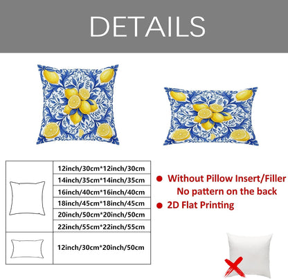 Lemon Throw Pillow Covers Set of 2, Mediterranean Traditional Leaf Flower Summer Yellow Soft Velvet Washable Cushion Covers Pillow for Living Room Bed Office Sofa Chair Decor 20x12 Inch