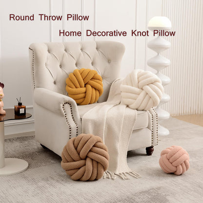 Yellow Knot Pillow 13.7'' Round Throw Pillow Soft Plush Knot Ball Pillow Handmade Knotted Pillow Modern Home Decorative Knotted Pillow Cushion for Bed Bedroom, Sofa, Couch
