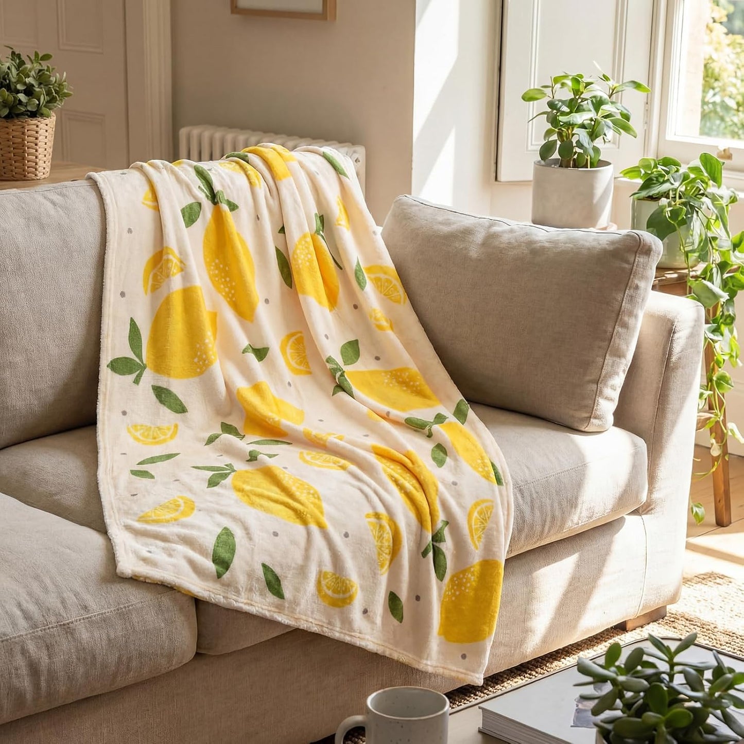 Moukeren 6 Pcs Lemon Flannel Blanket Bulk Gifts Fruit Pattern Lightweight Throw Blankets Home Living Room Sofa Chairs Decor Lemons Gifts for Mom Women Lemon Party Favors