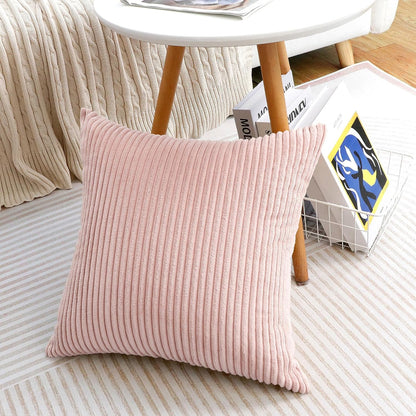 Thmyo Boho Farmhouse Decorative Throw Pillow Covers 18x18 Inch Set of 4 Soft Corduroy Cushion Covers for Mordern Couch Bed Sofa Chair Living Room Home Decor, Cream White/Green/Pink/Yellow
