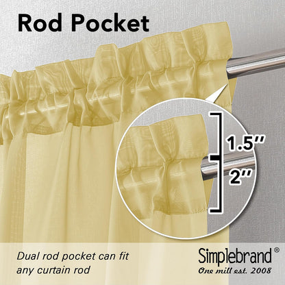 Simplebrand Yellow Short Sheer Curtains 45 Inch Length for Small Windows, Rod Pocket 2 Panels Set Solid Voile Drapes Window Sheer Curtains for Bedroom Bathroom Kids Room Kitchen, 42x45 Inch, 2pcs