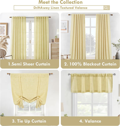 DriftAway Linen Textured Curtain Valances for Windows Light Filtering 3 Inch Rod Pocket Farmhouse Country Rustic Kitchen Valances for Bedroom Living Room Bathroom 14 inch Length Yellow
