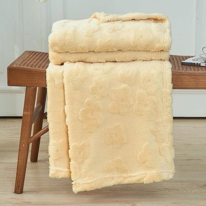 FY FIBER HOUSE Flower Throw Blanket Ultra Soft Blanket Fuzzy Blanket for Bed Couch Sofa, 50"x60", Light Yellow