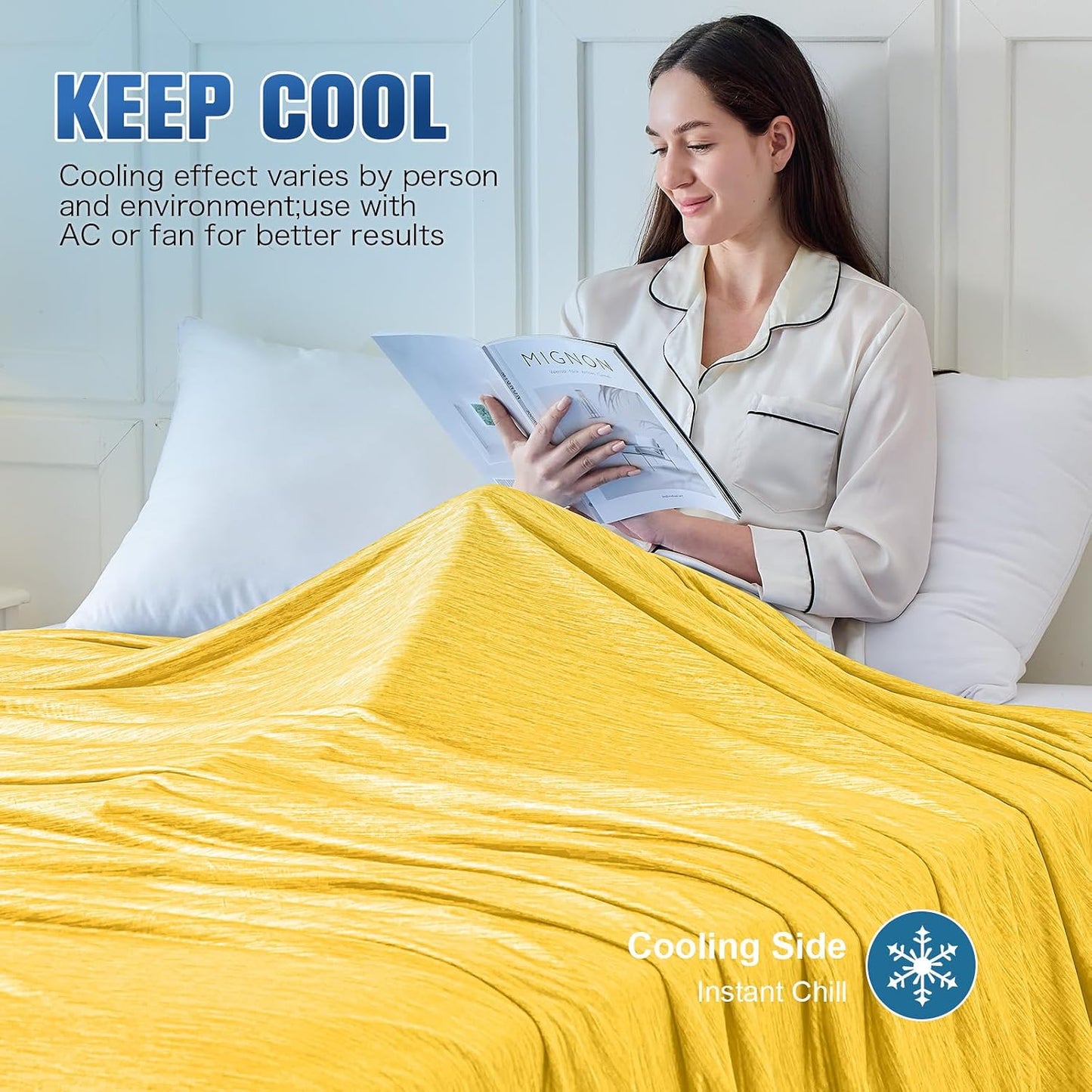 KMUSET Cooling Blanket Queen Size (90"x90"), Double Sided Summer Cooling Blankets for Hot Sleepers & Night Sweats, Lightweight Blanket for Sofa Bed Couch, House Warming Gifts New Home Ginger Yellow