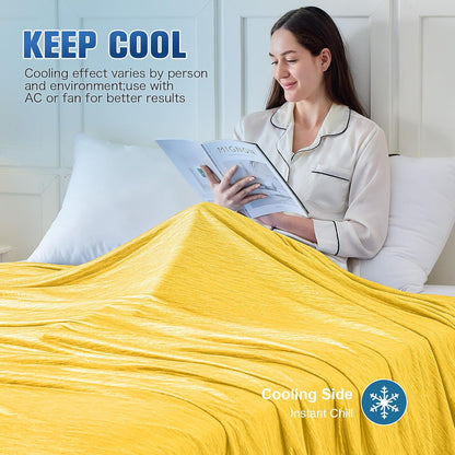 KMUSET Cooling Blanket Queen Size (90"x90"), Double Sided Summer Cooling Blankets for Hot Sleepers & Night Sweats, Lightweight Blanket for Sofa Bed Couch, House Warming Gifts New Home Ginger Yellow