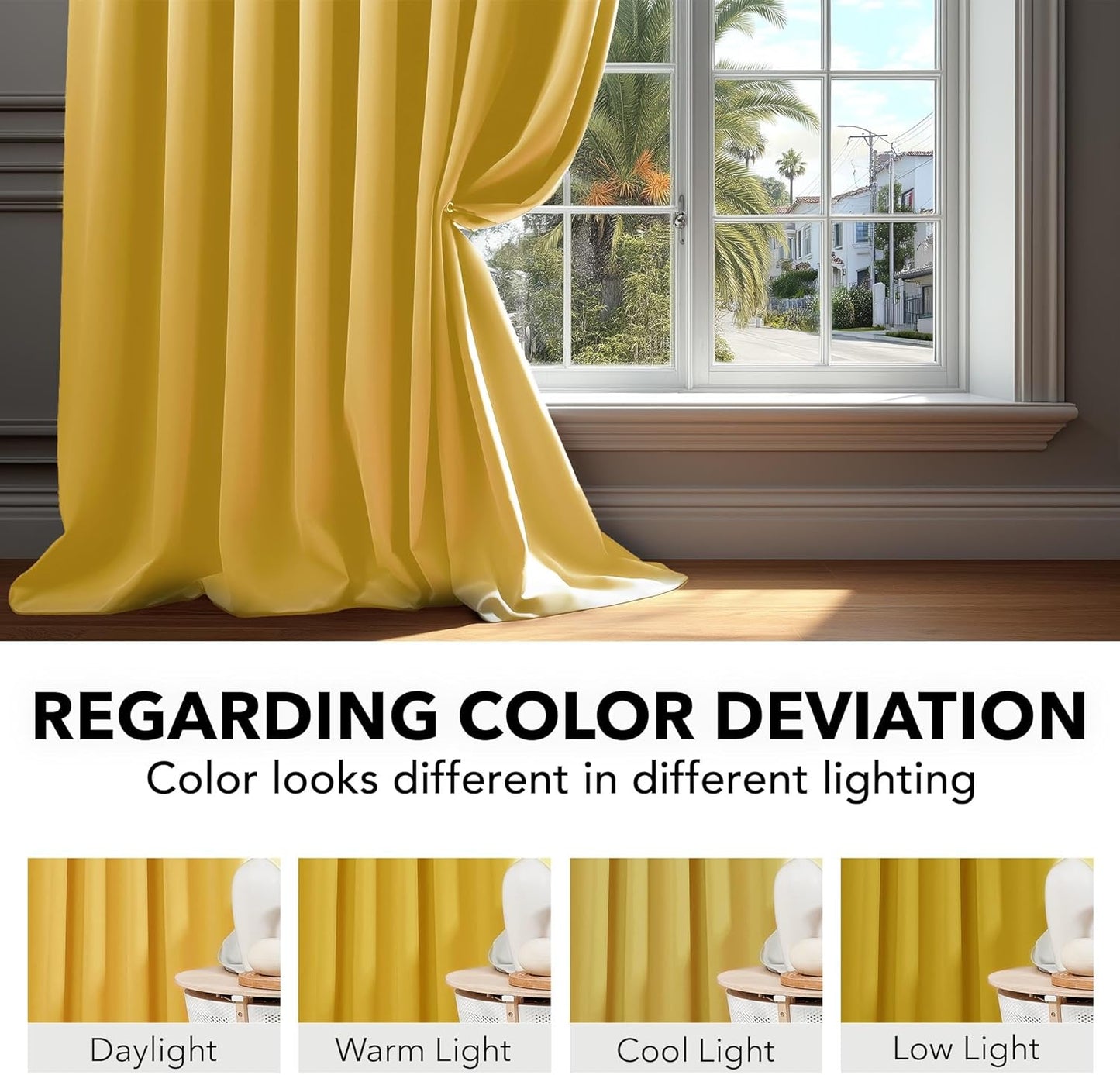 Deconovo Back Tab and Rod Pocket Blackout Curtains for Living Room - 42Wx84L Inch, Mellow Yellow, 2 Panels, Thermal Insulated Light Blocking Curtains