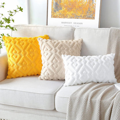 Artscope Pack of 2 Soft Plush Short Wool Velvet Decorative Fall Throw Pillow Covers Luxury Style Cushion Covers European Pillow Shell for Sofa Bedroom Diamond Shape Orange Yellow, 18x18 Inch