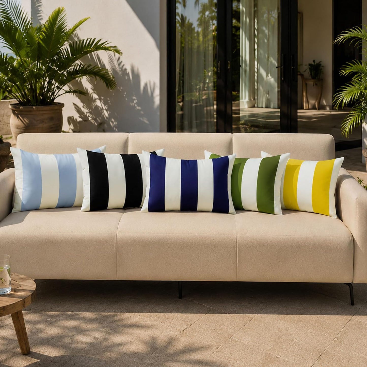 Allorry Lumbar Pillow Cover 12x20 Yellow Striped Decoration Throw Pillow Covers for Spring Summer Outdoor Waterproof Garden Patio Furniture Sofa Bed Home Decor JB016-E12