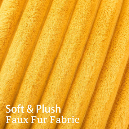Simmore Faux Fur Euro Sham Couch Throw Pillow Covers 24x24 Set of 2, Decorative Soft Striped Plush Pillow Covers with Velvet Back for Sofa Bed Living Room, Mustard Yellow