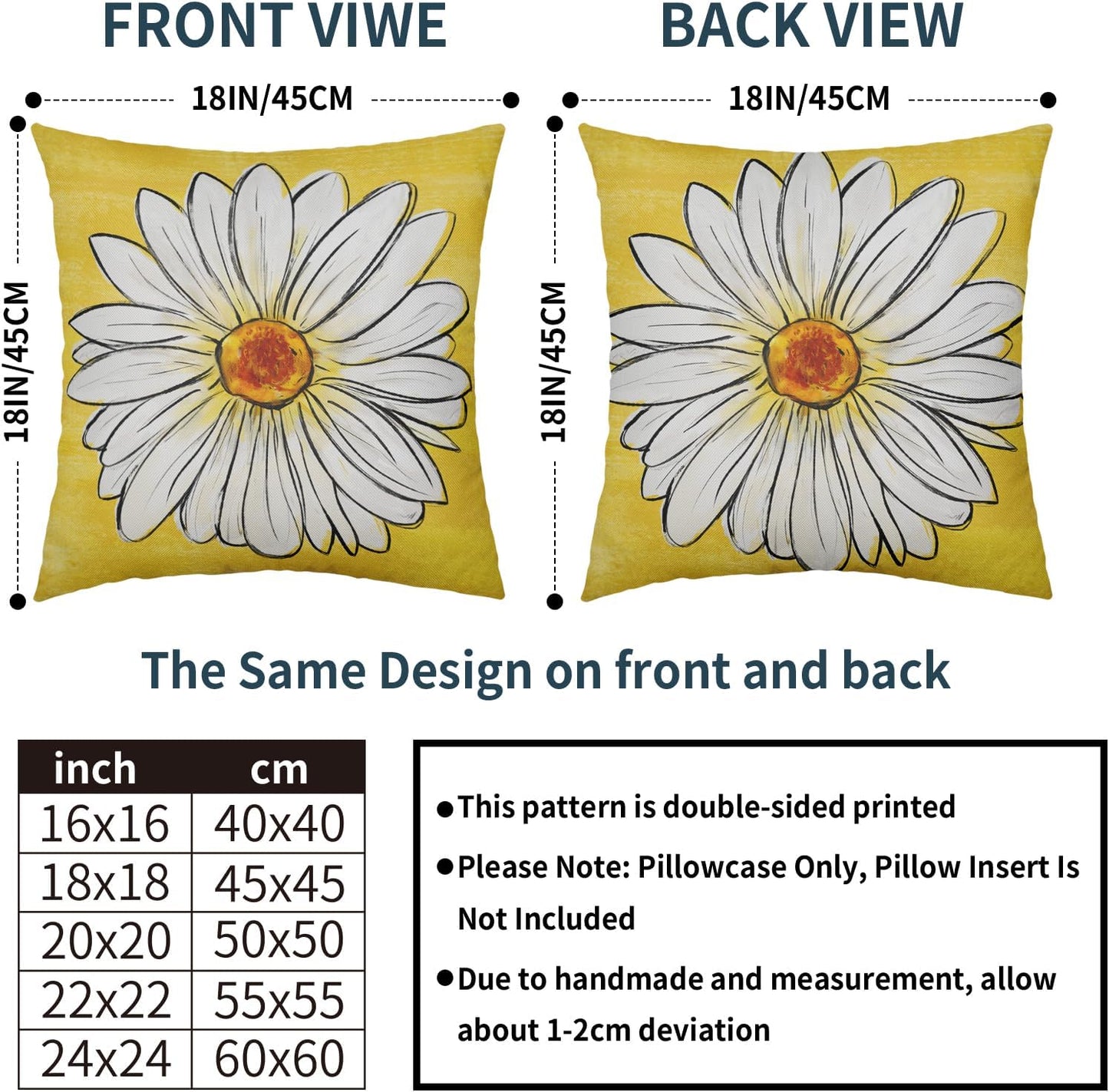 Robvobe Spring Daisy Pillow Covers 18x18 Set of 2 Cute Floral Yellow Summer Outdoor Decorative Throw Pillows Farmhouse Flower Pillowcases Linen Cushion Case Decor for Home Sofa Couch Bed