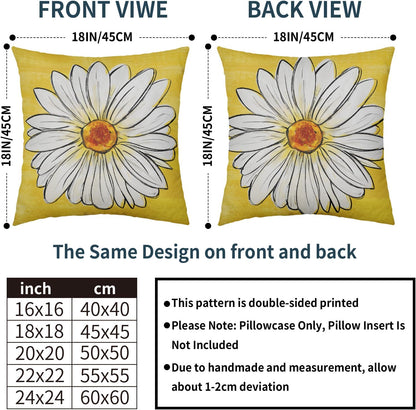 Robvobe Spring Daisy Pillow Covers 18x18 Set of 2 Cute Floral Yellow Summer Outdoor Decorative Throw Pillows Farmhouse Flower Pillowcases Linen Cushion Case Decor for Home Sofa Couch Bed