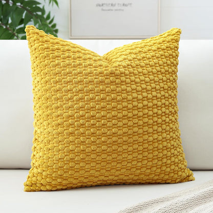 OTOSTAR Pom Poms Decorative Corduroy Throw Pillow Covers 22x22 Inch Super Soft Boho Striped Square Cushion Covers Case Geometric for Sofa Couch Bedroom Car Decor Set of 1, Yellow