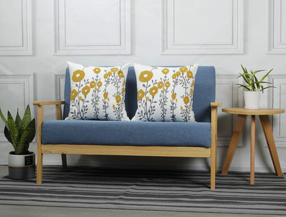 Mustard Yellow Flora Throw Pillow Covers Fall Decorative Pillowcase 18x18 Embroidered Cushion for Home Living Room Farmhouse Couch Sofa Picnic 2 Pcs