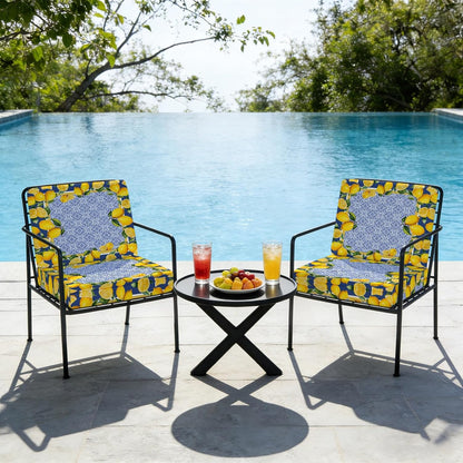 Blue Yellow Lemon Indoor/Outdoor Seat Cushions Cover, Summer Country Fruits Italian Style Waterproof Patio Chaise Lounge Cushion Cover for Beach Pool Side Chair Cushions 20''x18''x2pcs
