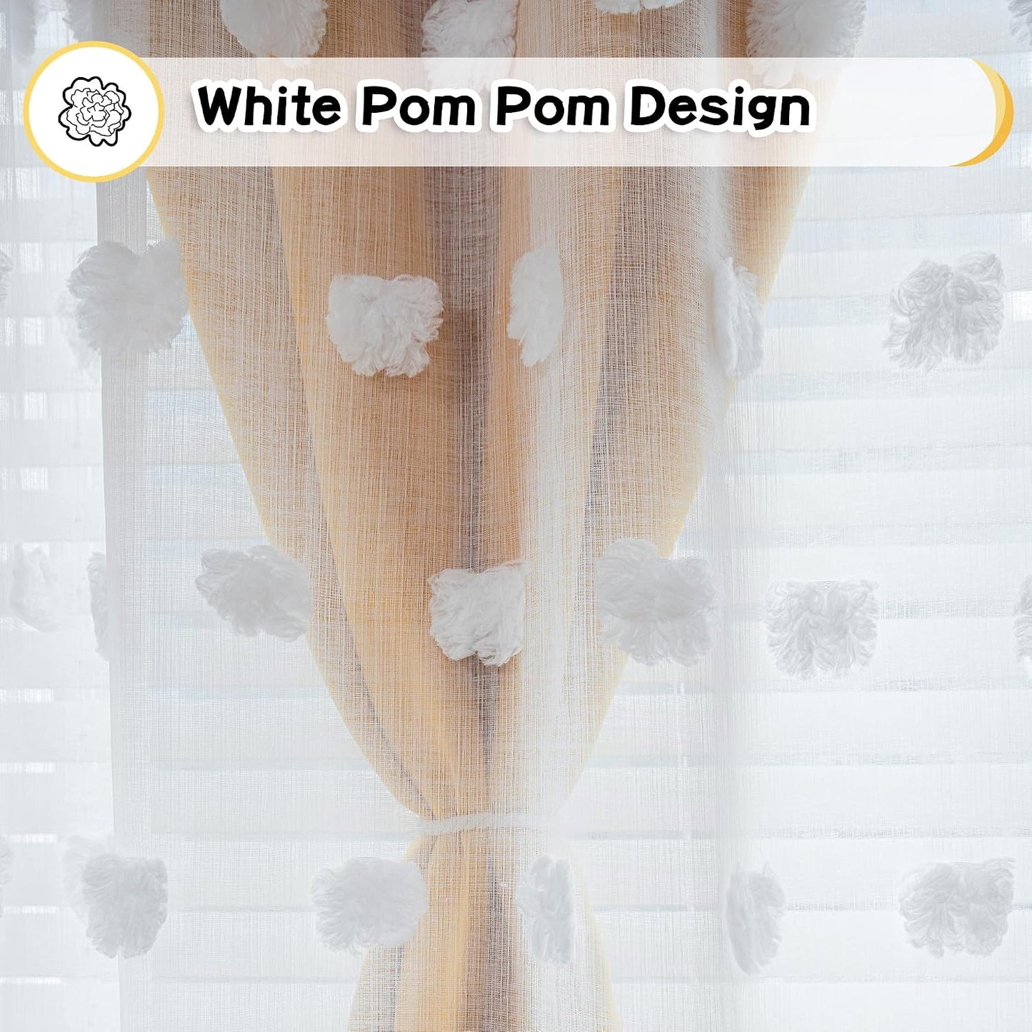 MYSKY HOME Yellow Curtains for Living Room Nursery Curtains 84 Inch Long Double Layer Curtains for Kids Room White Pom Pom Sheer Blackout Grommet Room Darkening Window Curtains 2 Panels Set 52" x 84"
