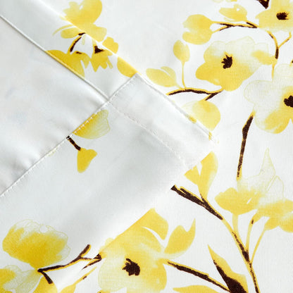 Melodieux Floral Curtains 84 Inches Long for Living Room, Farmhouse Yellow Apricot Flower Print White Decorative Grommet Drapes, 52x84 Inch, 2 Panels