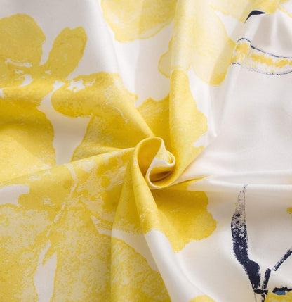 Tache Spring Leaves Floral Tailored Window Valance, Semi-Sheer Microfiber Curtain Topper for Kitchen or Bathroom, Bright Yellow & Navy Blue, 18" x 52"