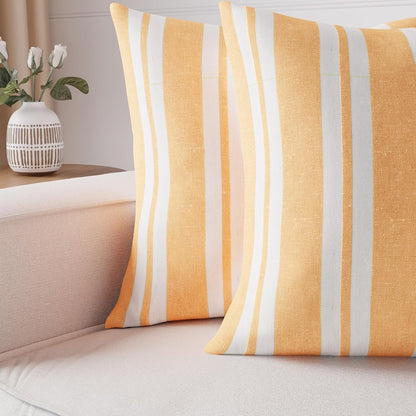 Encasa XO Farmhouse Throw Pillow Covers Set of 2 (20x20 in) Franca Yellow Stripes | Decorative Cushion Covers No Inserts | Plaid and Stripes Pillow Covers for Living Room, Couch