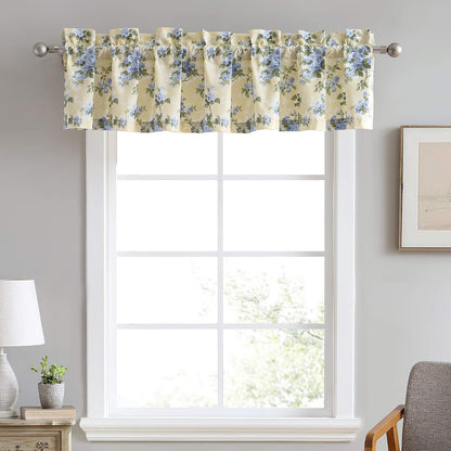 Laura Ashley - Valance, 100% Soft Cotton Window Treatment with Rod Pocket, Lightweight & Machine Washable, Floral Printed Curtain (Cassidy Yellow, 15" x 86")