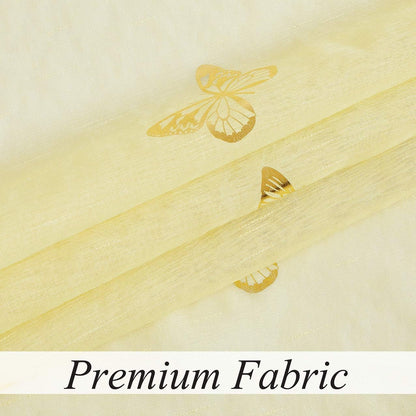 Jubilantex Yellow Butterfly Sheer Curtain Panels for Kids Nursery Bedroom, Baby Girls Toddler Gold Print Linen Textured Rod Pocket Voile Drapes 63 Inch Long for Living Room,2 Panels