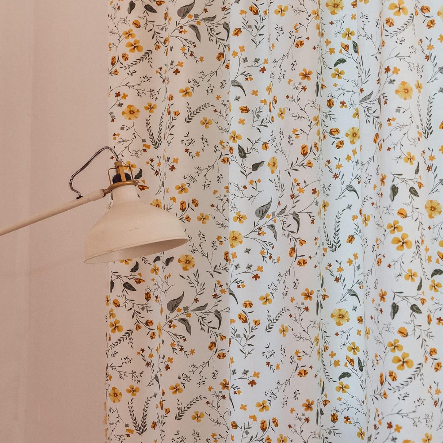 Sutuo Home Boho Curtain Semi-Blackout Yellow Florals Print Cotton Linen Fabric, Handmade Tassels Rod Pocket Bohemian Farmhouse Country Window Drapes for Living Bedroom, 59" W x 84" L, 1 Panel