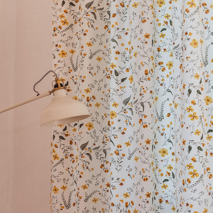 Sutuo Home Boho Curtain Semi-Blackout Yellow Florals Print Cotton Linen Fabric, Handmade Tassels Rod Pocket Bohemian Farmhouse Country Window Drapes for Living Bedroom, 59" W x 84" L, 1 Panel