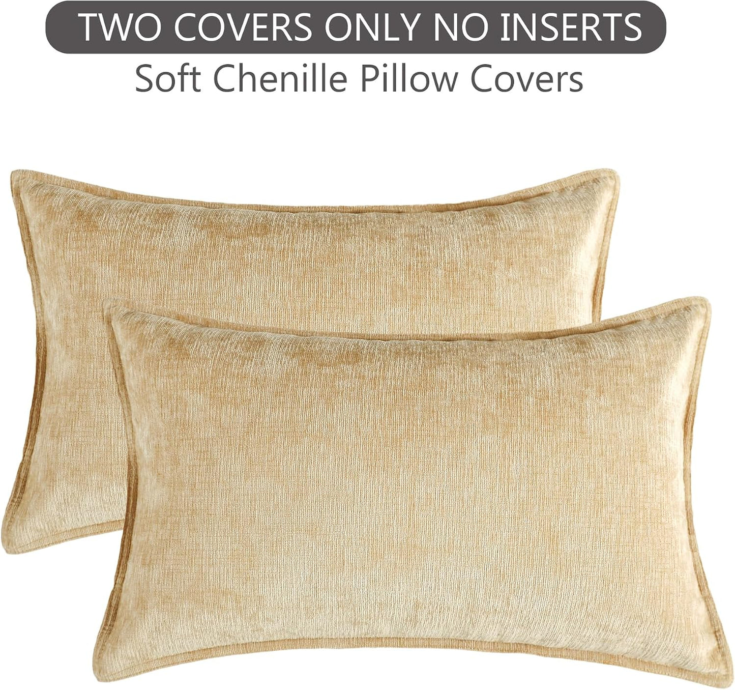 Stellhome Lumbar Chenille Throw Pillow Covers Set of 2 Super Soft Textured Decorative Pillow Covers Accent Solid Cushion Cover for Couch Sofa Bedroom Living Room 12x20 Inch, Yellow