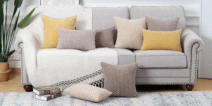 MADIZZ Pack of 2 Corduroy Decorative Euro Sham Pillow Covers 24x24 Inch Yellow Soft Boho Striped Couch Throw Pillows for Bed Pillowcases for Sofa Livingroom Home Decor