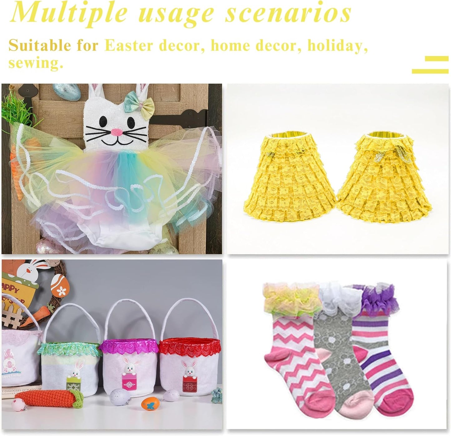 Yellow Lace Ruffle Trim for Crafts 1-5/8"x5yd 2-Layer Pleated Edge Lace Ribbon